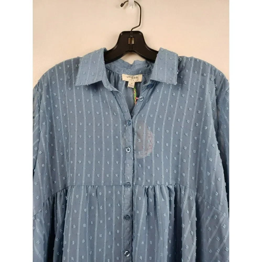 UMGEE Dusty Blue Swiss Dot Chiffon Tiered BOHO Tunic Top Size Medium NEW - Picture 5 of 11